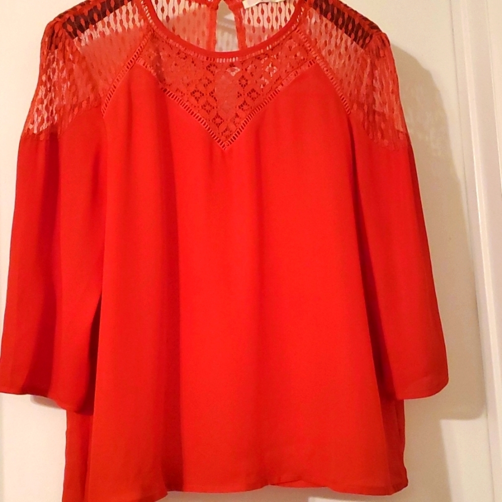 Hazel Rauston Lace Red Blouse Size L - Picture 6 of 8